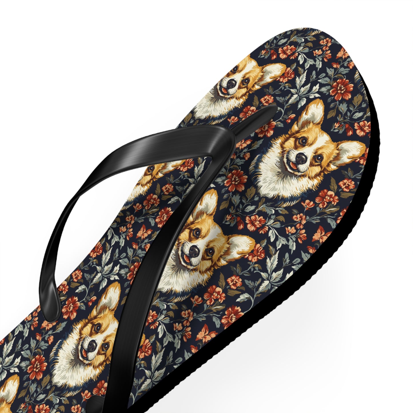 Floofy Corgi Blossom Blast Flip Flops