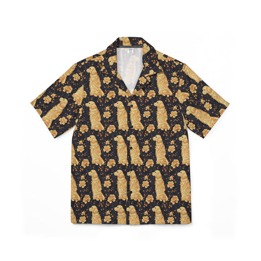 Golden Paws Floral Frenchie Men's Hawaiian Camp Shirt