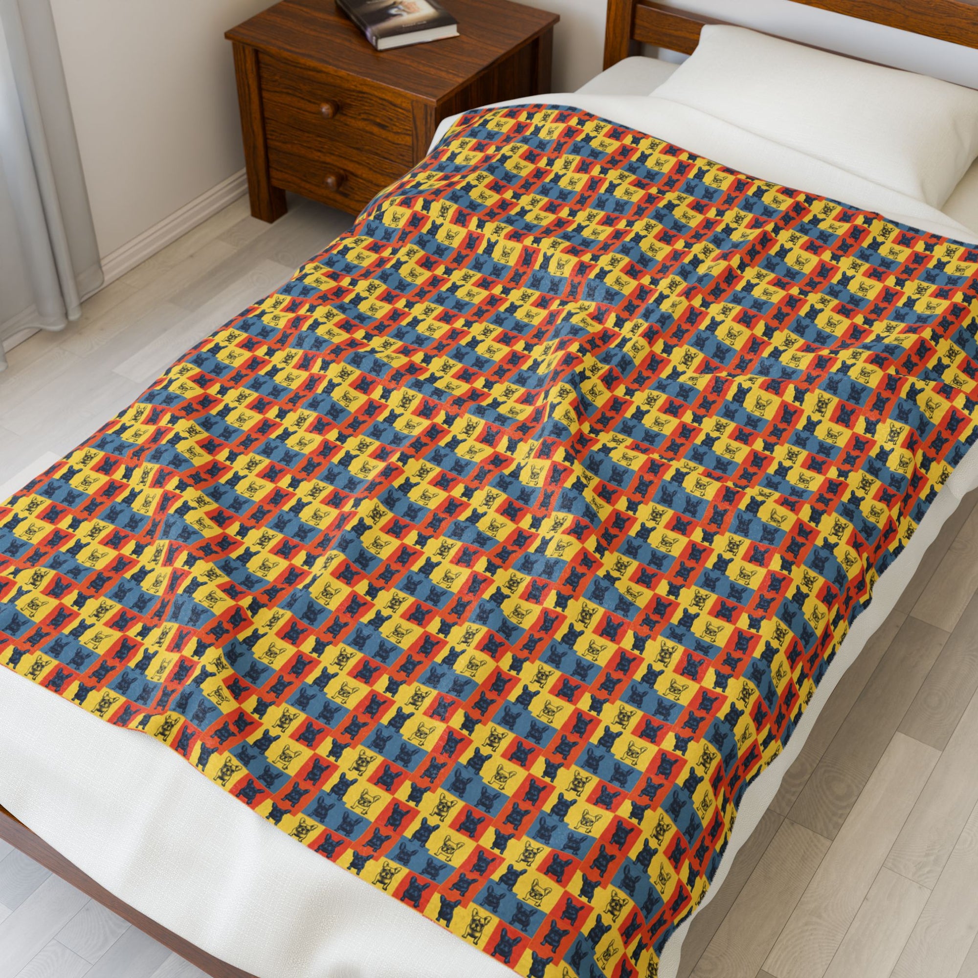 Frenchie Pop Art Pawfection Grid Velveteen Plush Blanket