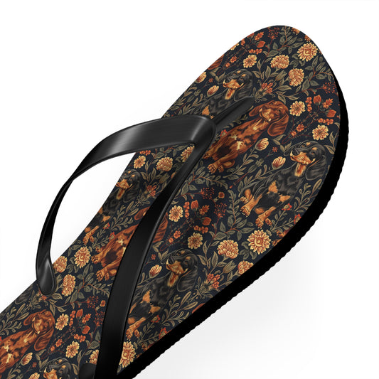 Dapper Dachshund Embroidery Elegance Flip Flops