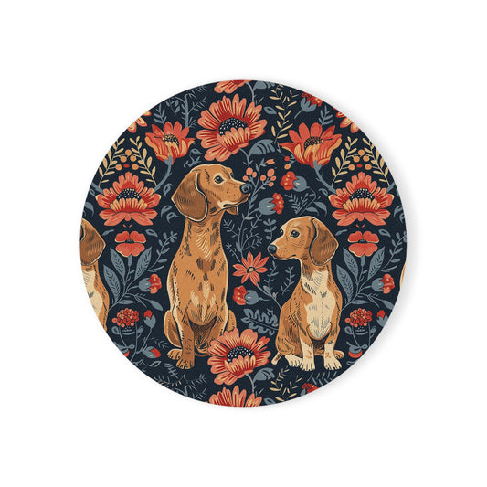 Floral Pawsome Dachsund Delight Cork Back Coaster