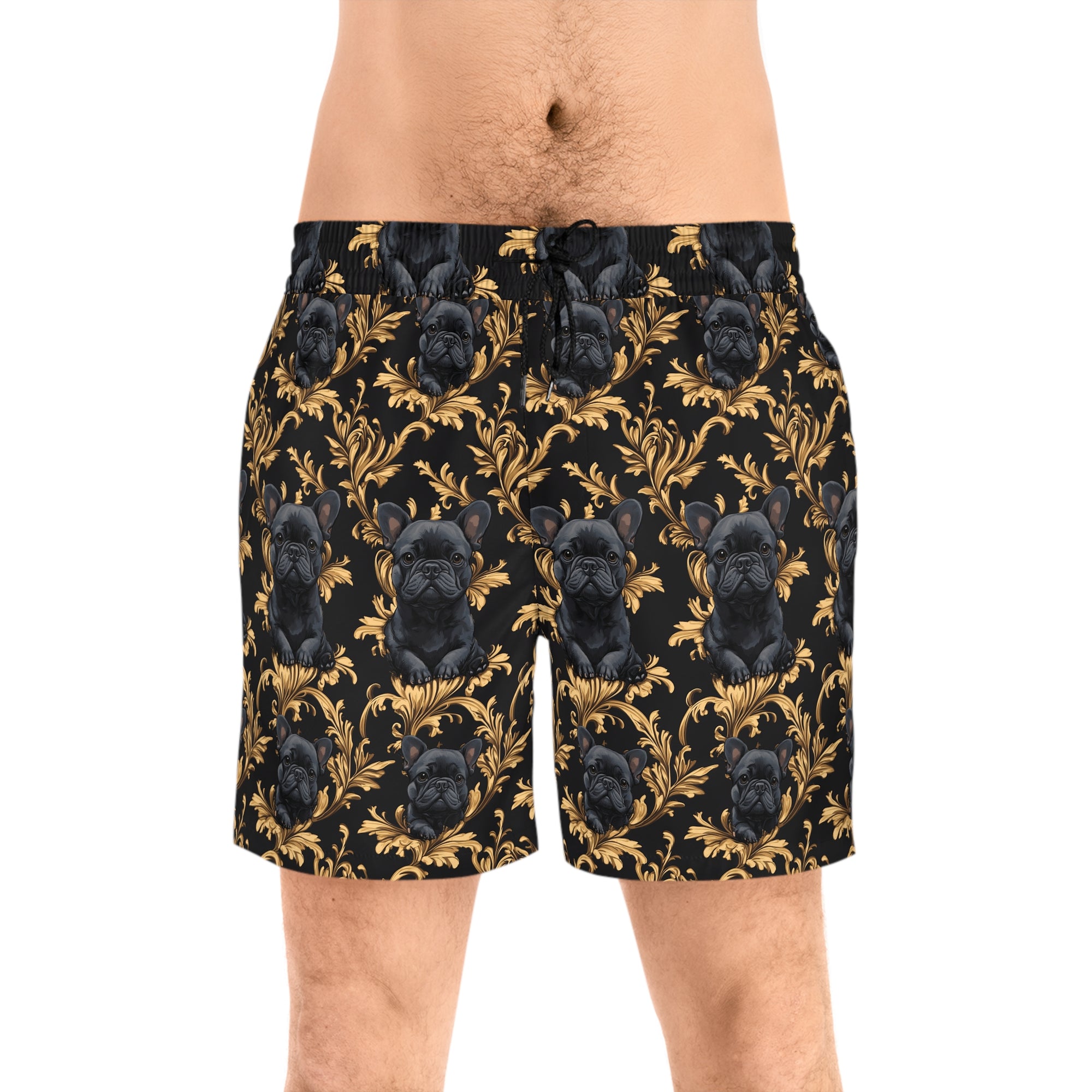 Regal Frenchie Noir Elegance Men&#39;s Mid-Length Swim Shorts