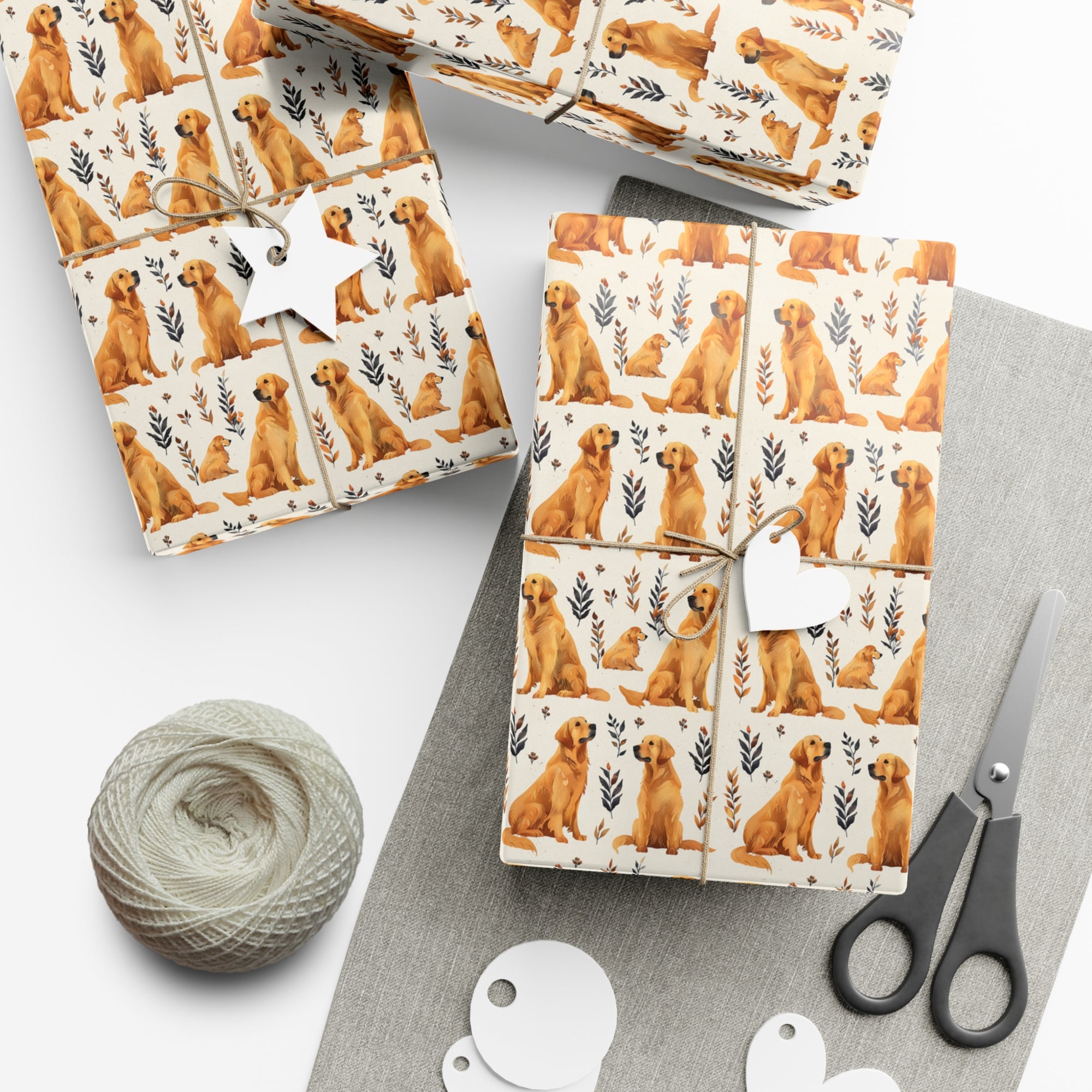 Golden Glamour Paws - Luxe Licks for Regal Retrievers Gift Wrap Papers