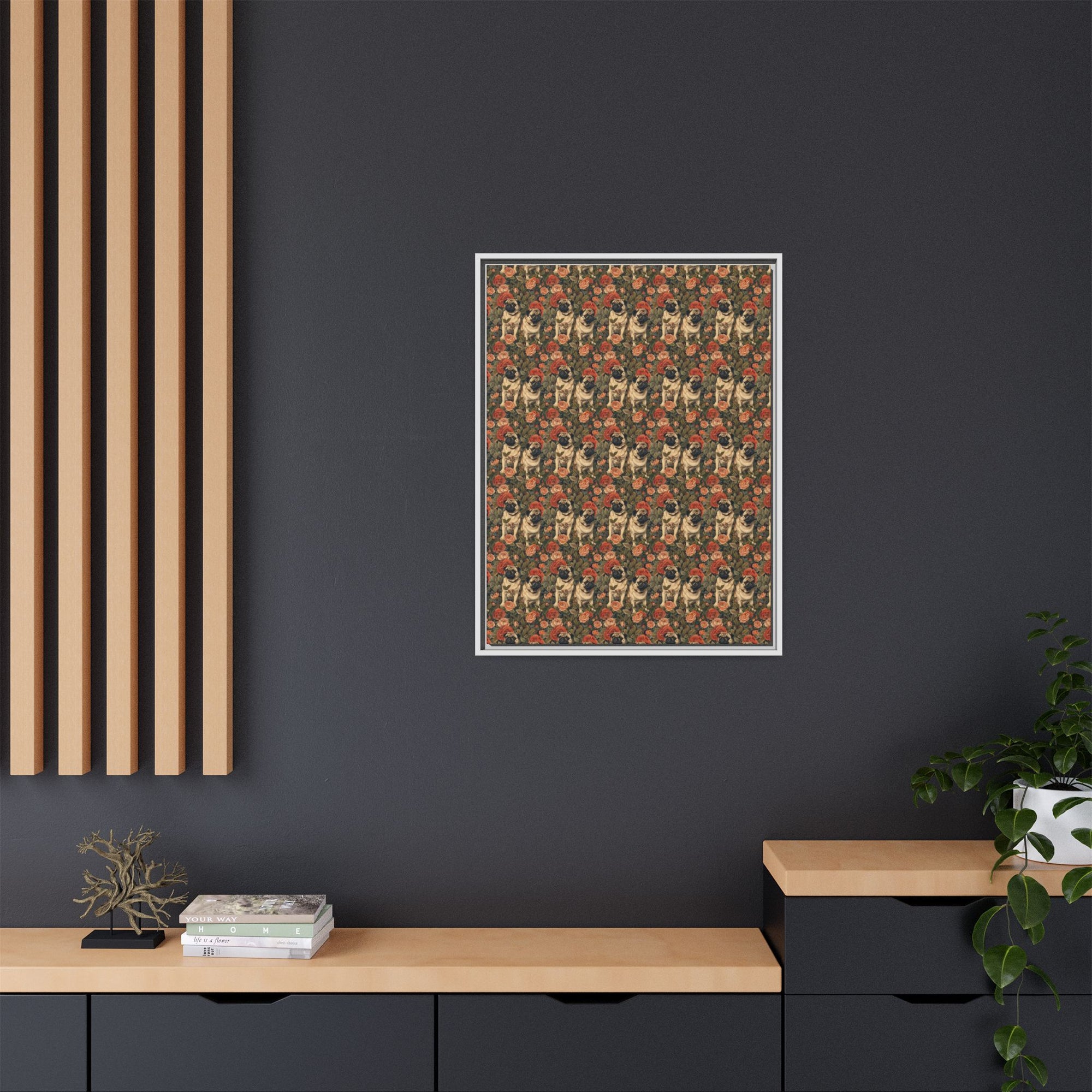 Blooming Pug Paradise Matte Canvas, Framed