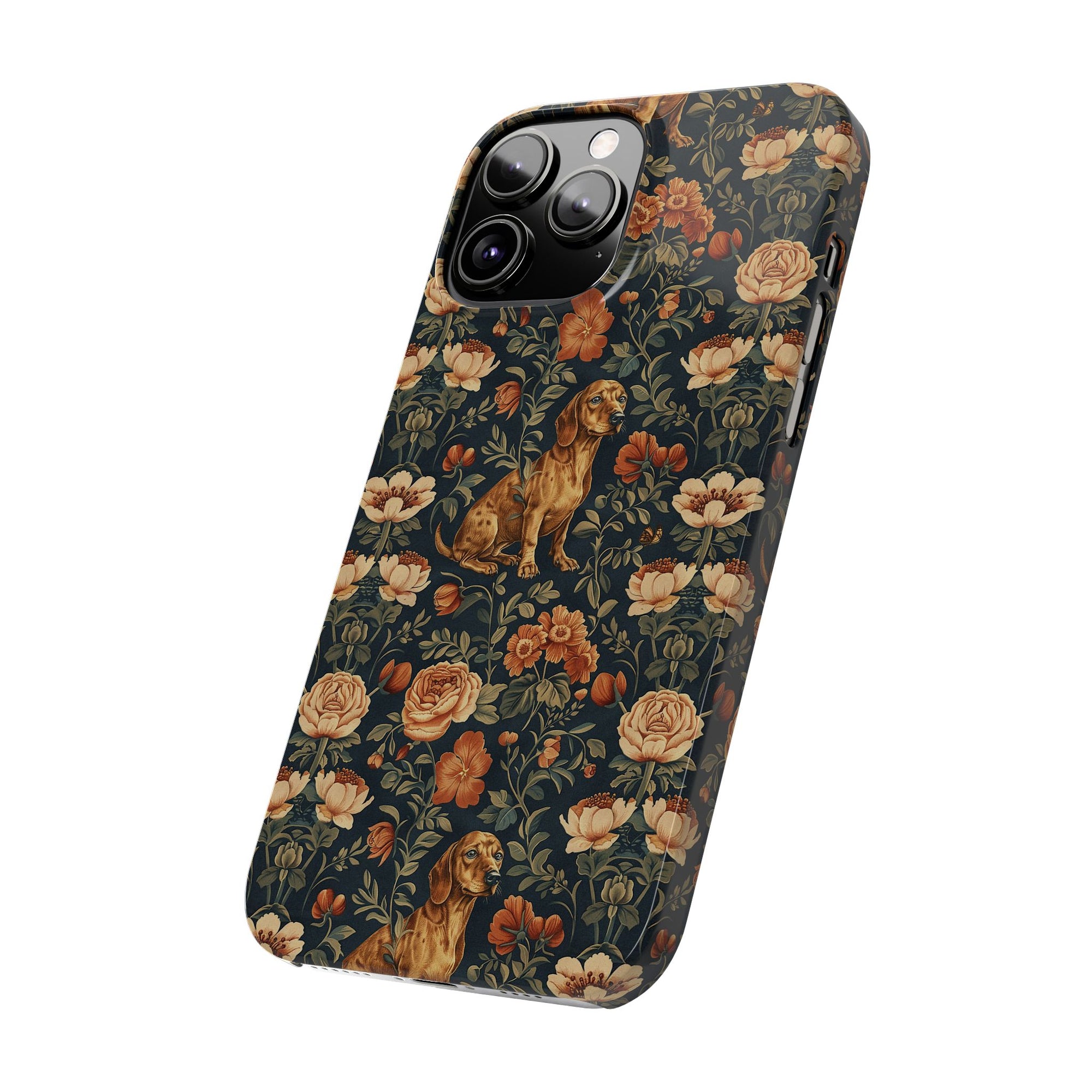 Dazzling Dachsund Blossoms &amp; Foliage Slim Phone Cases