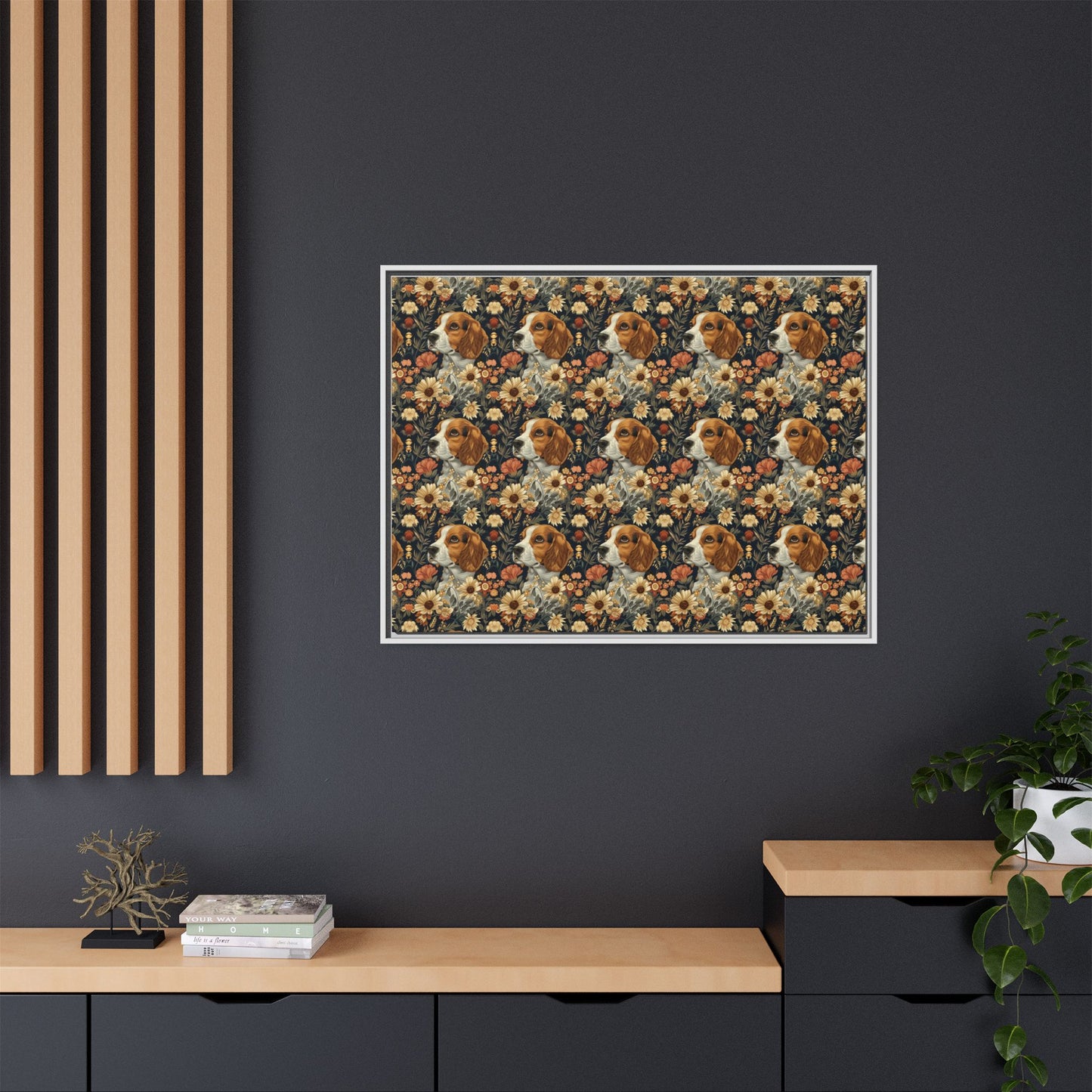 Beagle Blossoms Matte Canvas, Framed