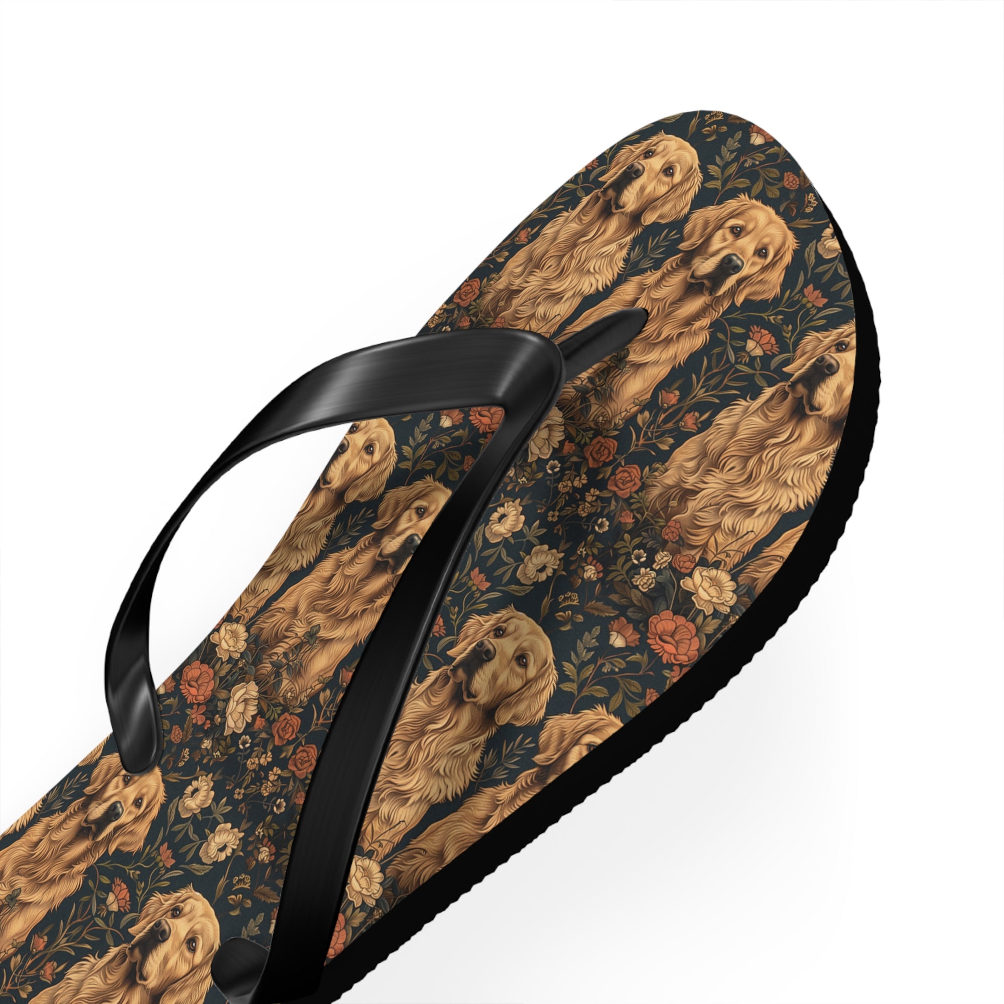 Fanciful Golden Paradise Blossom Flip Flops