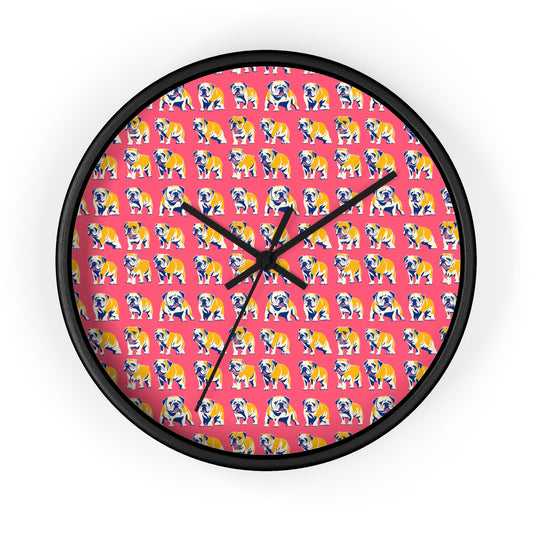 Bubblegum Glamour Bulldog Bouquet Wall Clock