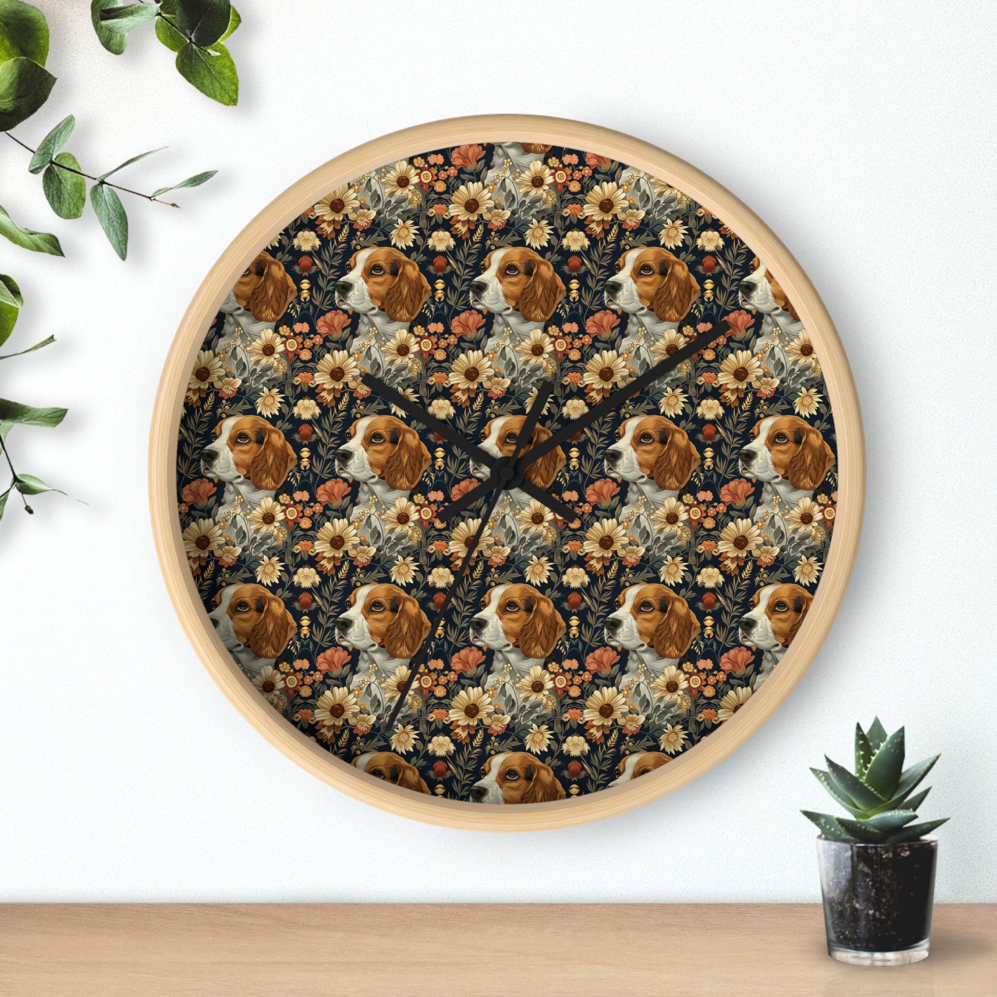 Beagle Blossoms Wall Clock