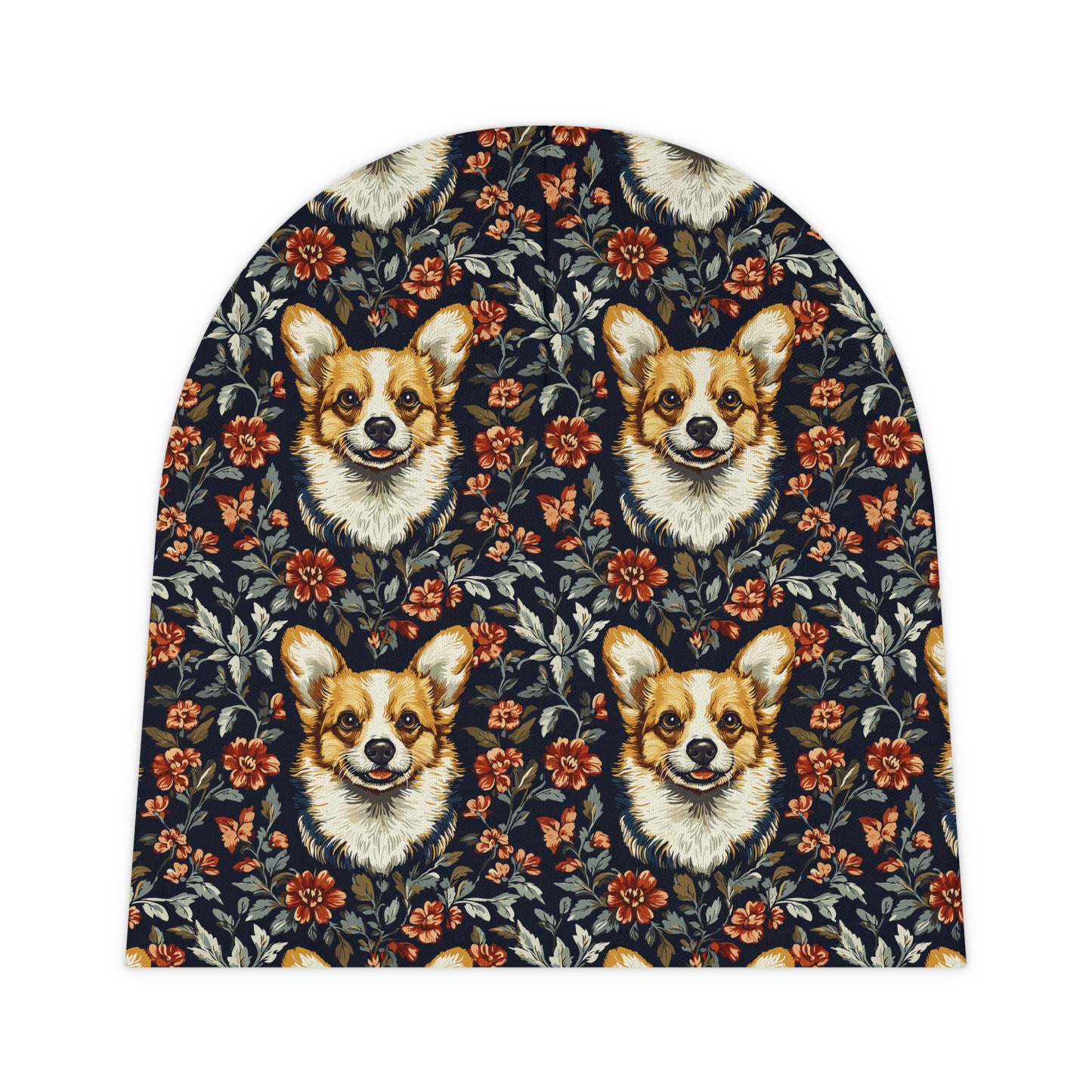 Floofy Corgi Blossom Blast Baby Beanie