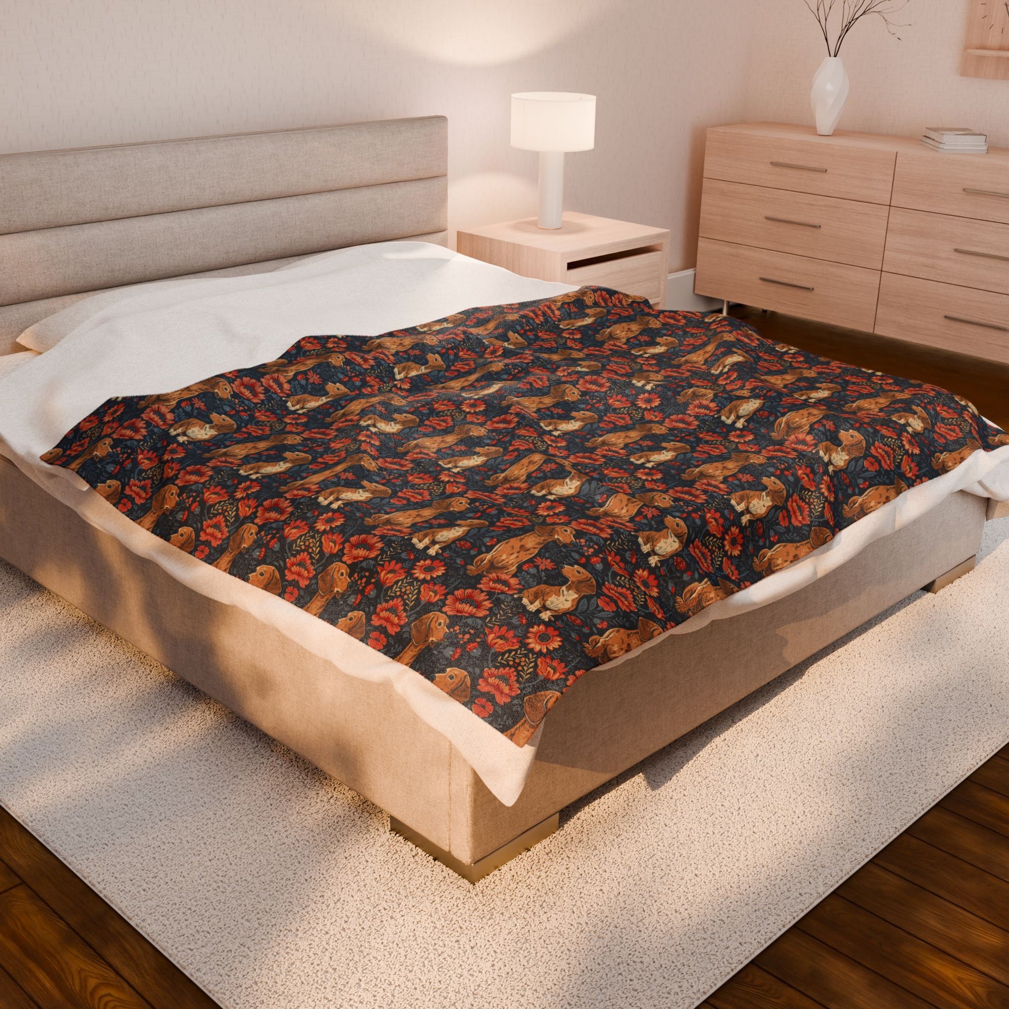 Floral Pawsome Dachsund Delight Velveteen Plush Blanket