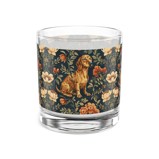 Dazzling Dachsund Blossoms & Foliage Rocks Glass