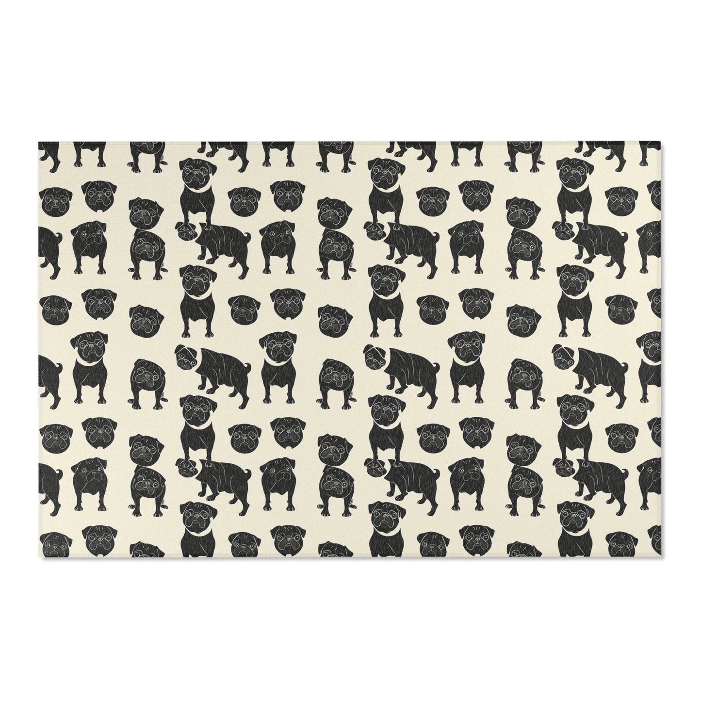 Playful Pug Silhouette - Minimal Cream Area Rug