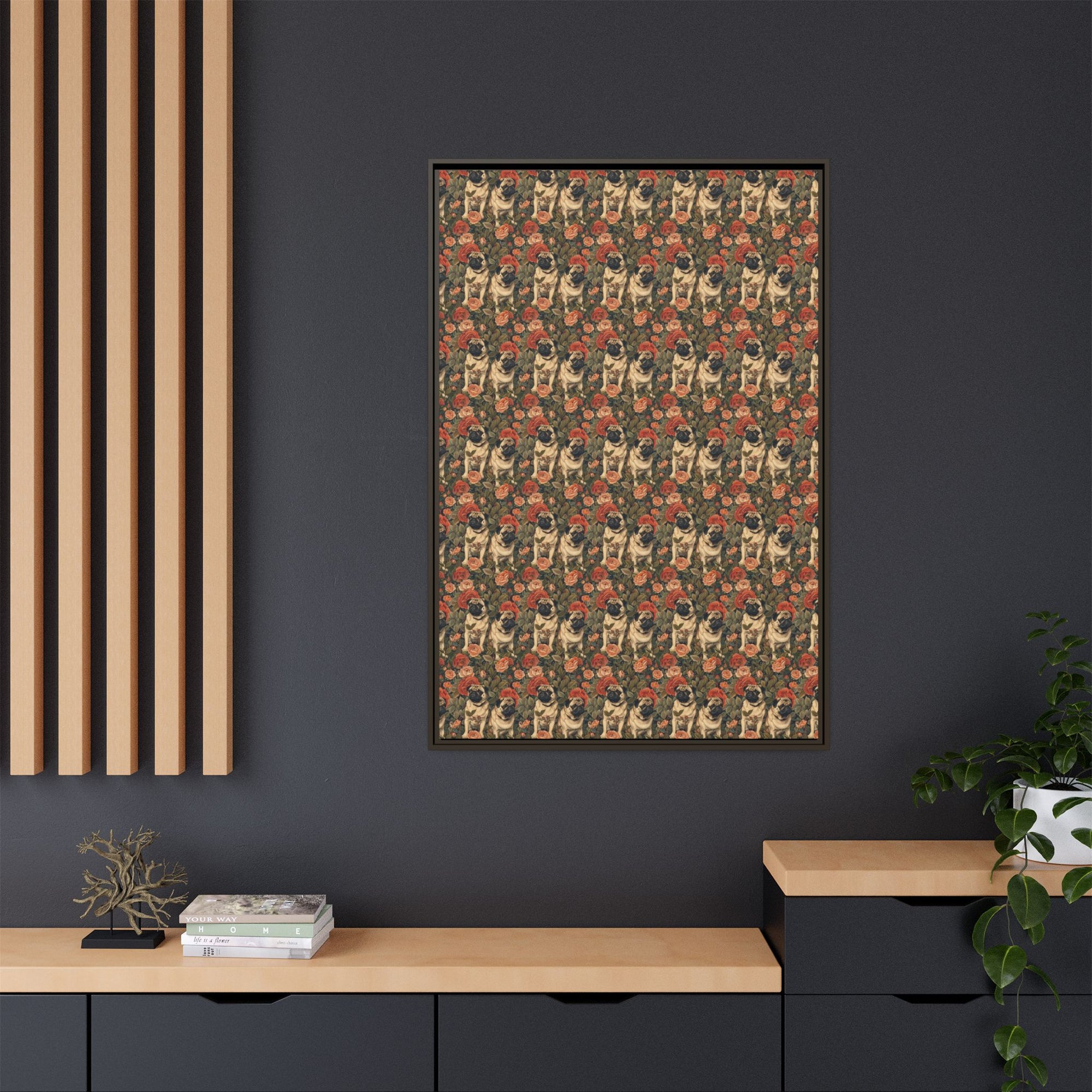 Blooming Pug Paradise Matte Canvas, Framed