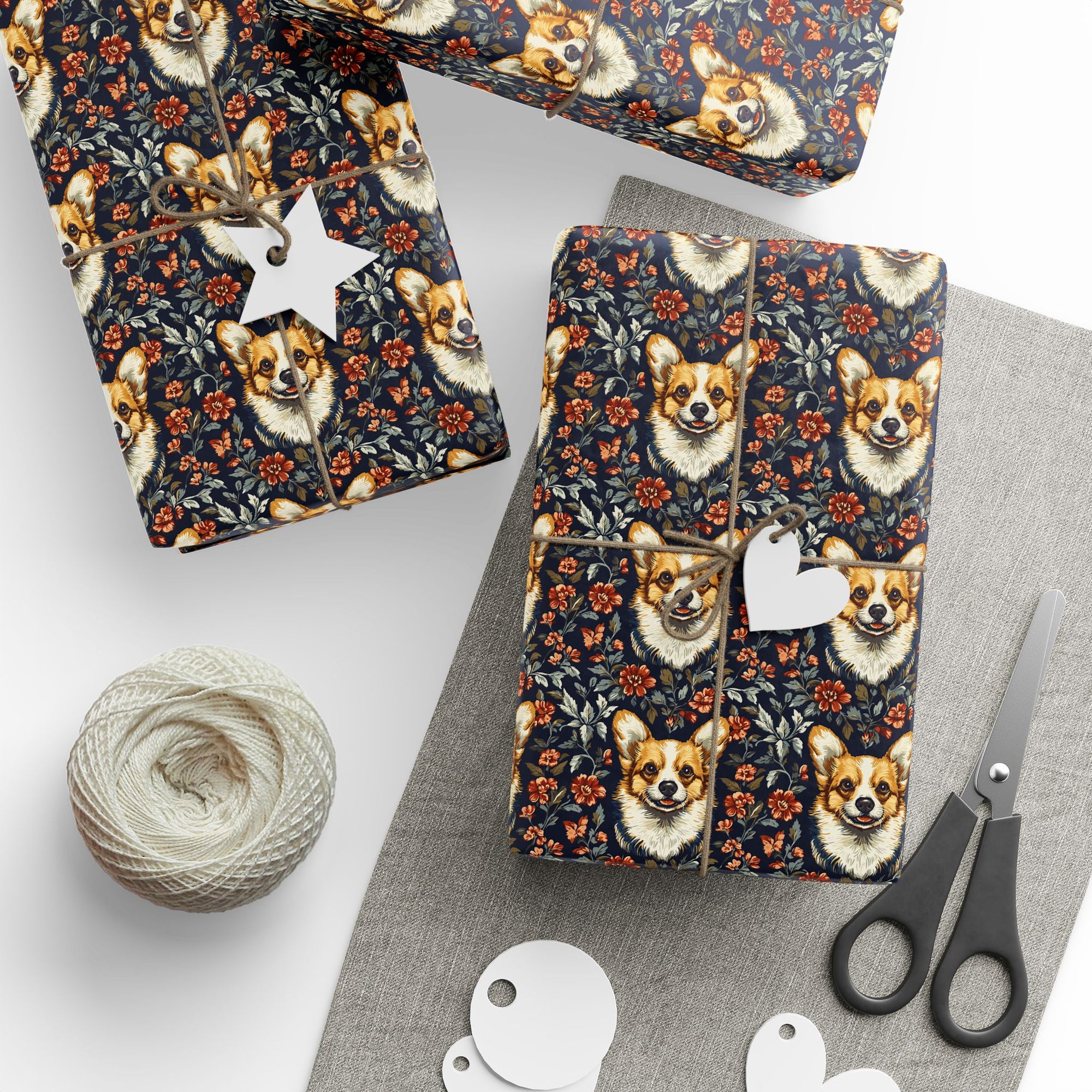 Floofy Corgi Blossom Blast Wrapping Paper