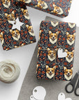 Floofy Corgi Blossom Blast Wrapping Paper