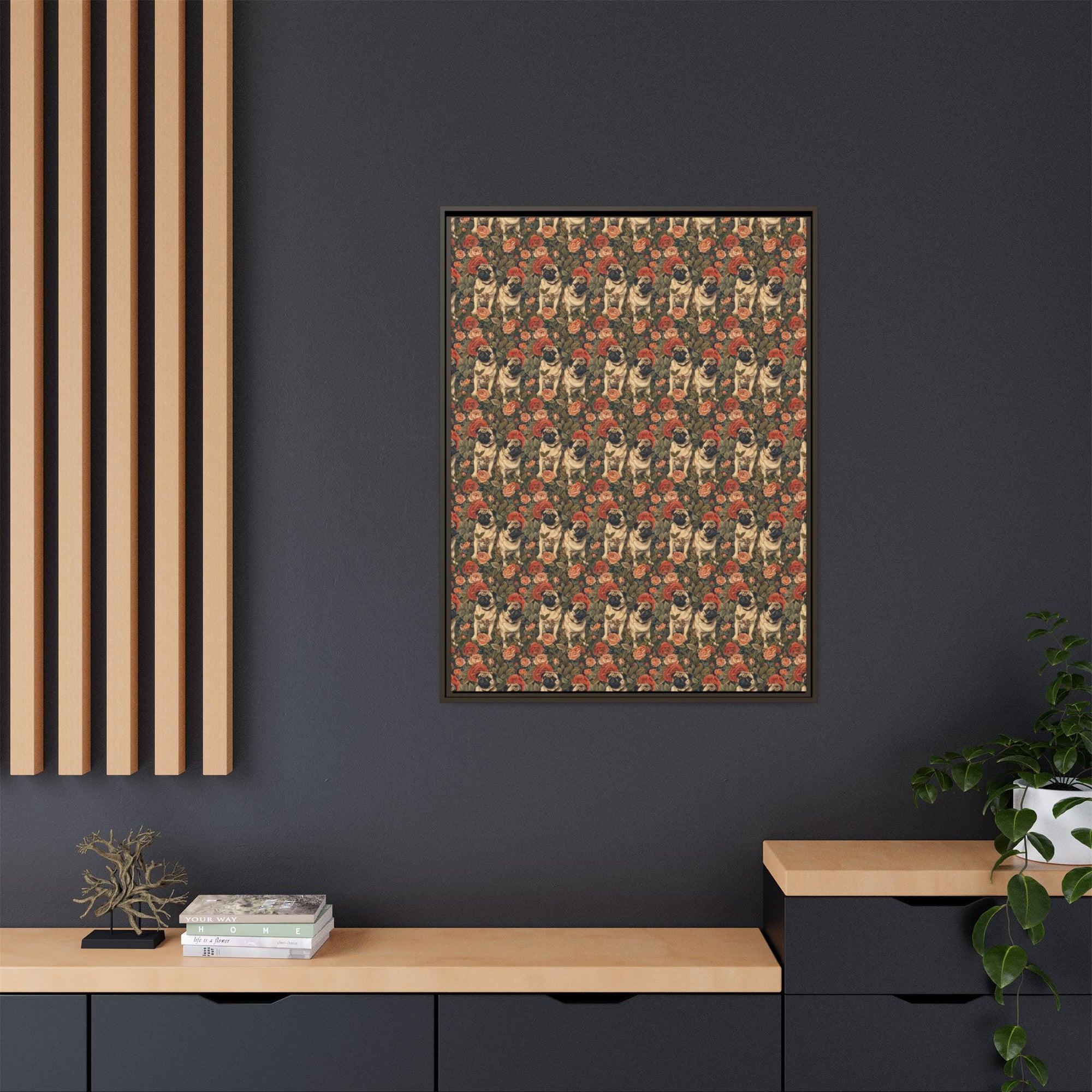 Blooming Pug Paradise Matte Canvas, Framed