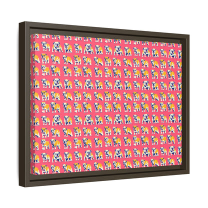 Bubblegum Glamour Bulldog Bouquet Matte Canvas, Framed