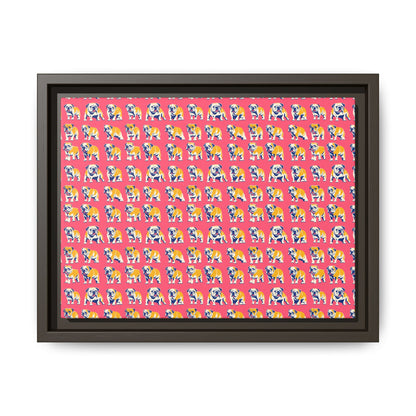 Bubblegum Glamour Bulldog Bouquet Matte Canvas, Framed