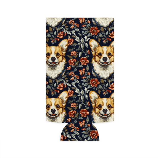 Floofy Corgi Blossom Blast Slim Can Cooler