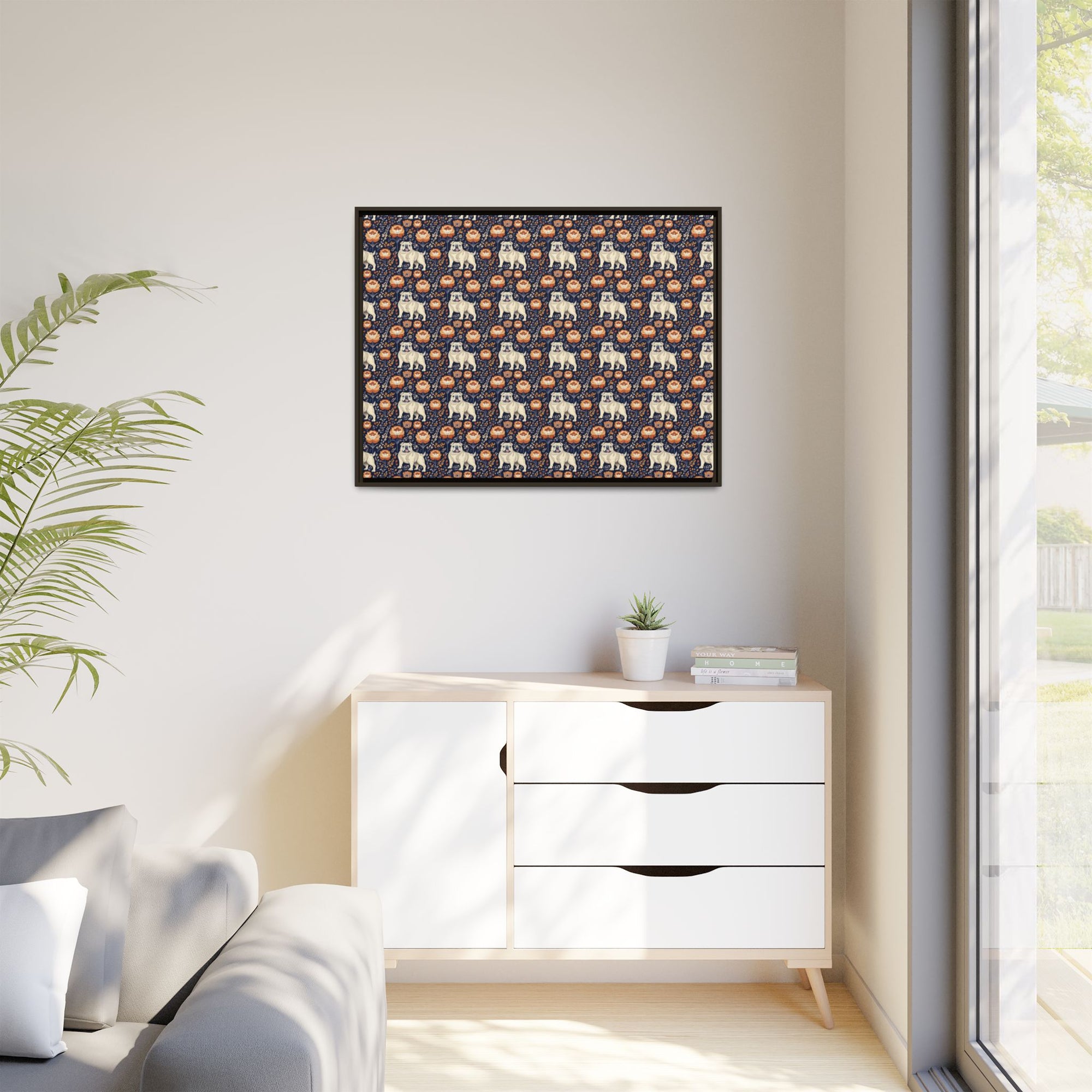 Bulldog Blossom Bonanza Matte Canvas, Framed