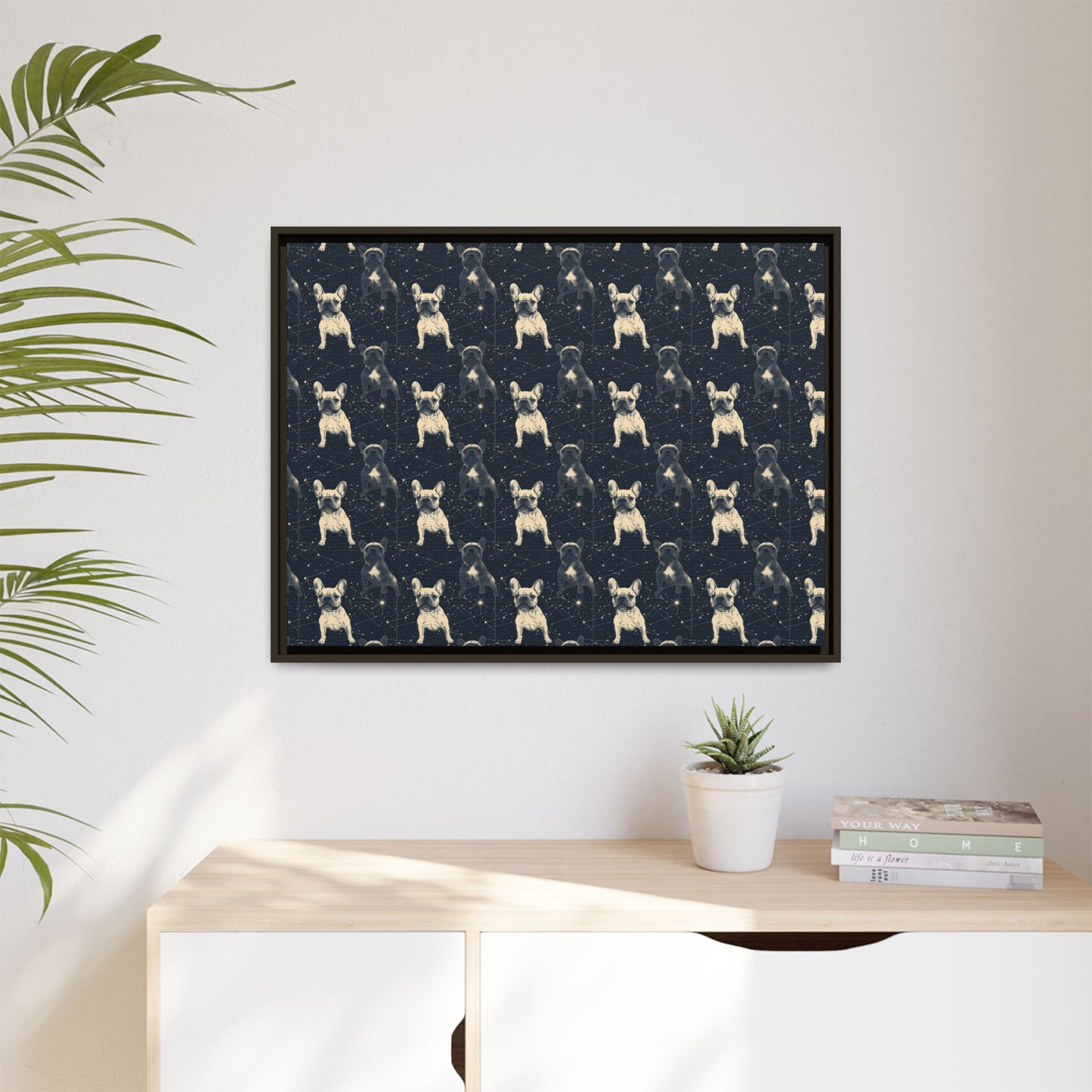 Frenchie Celestial Soar Matte Canvas, Framed