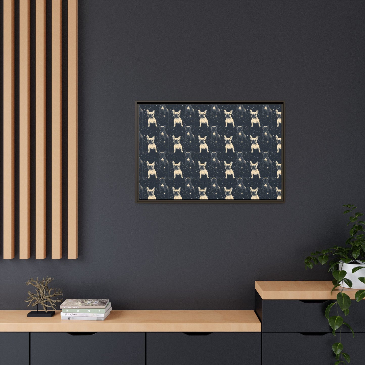 Frenchie Celestial Soar Matte Canvas, Framed