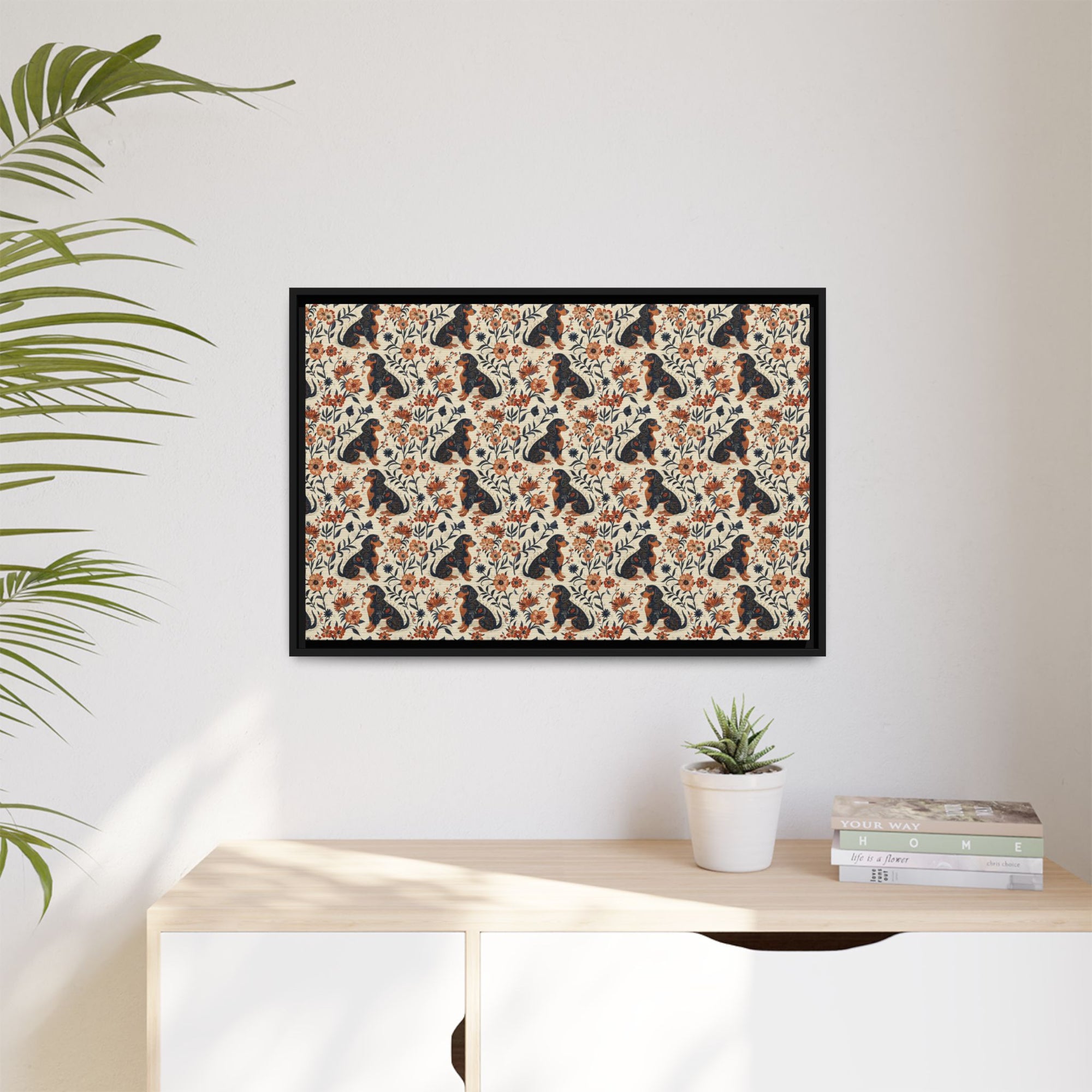 Blossoming Dachshunds Delight Matte Canvas, Framed