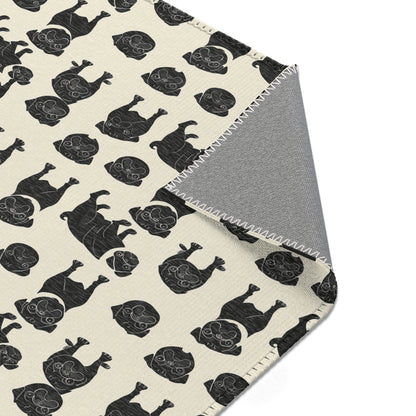 Playful Pug Silhouette - Minimal Cream Area Rug