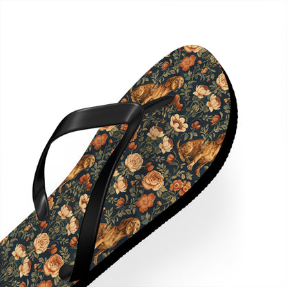 Dazzling Dachsund Blossoms & Foliage Flip Flops