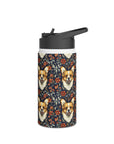 Floofy Corgi Blossom Blast Stainless Steel Water Bottle