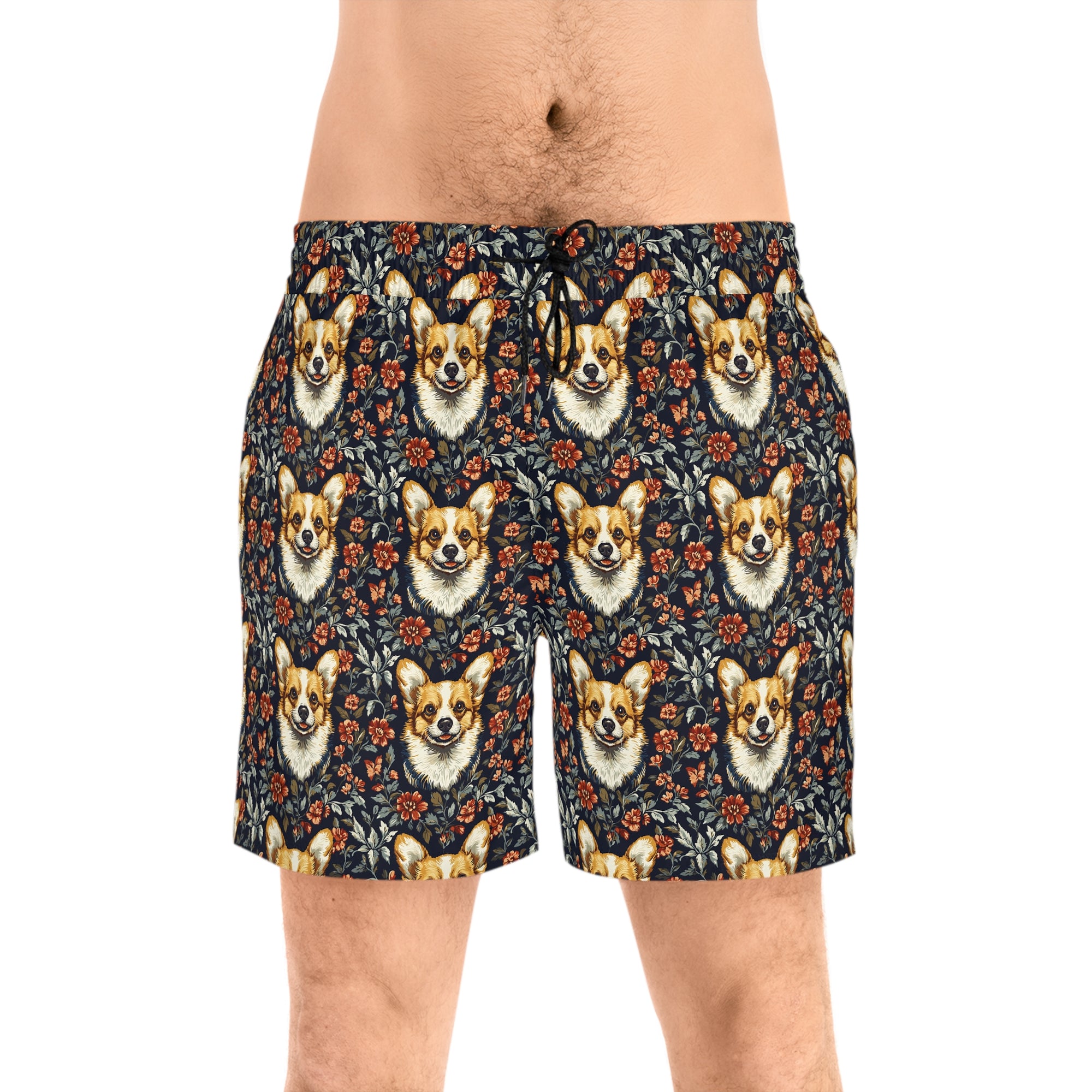 Floofy Corgi Blossom Blast Men&#39;s Mid-Length Swim Shorts