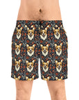 Floofy Corgi Blossom Blast Men's Mid-Length Swim Shorts