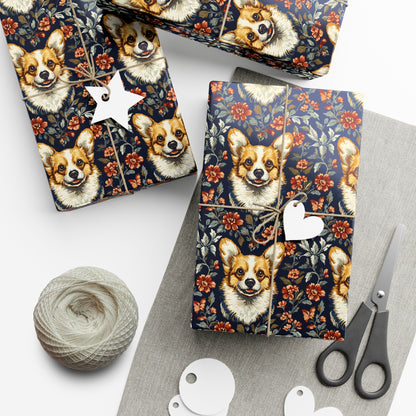 Floofy Corgi Blossom Blast Gift Wrap Papers