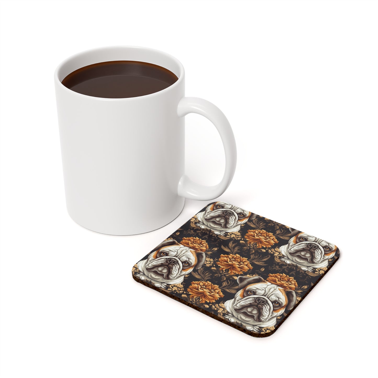 Bloomingly Bulldogistic Bouquet Cork Back Coaster