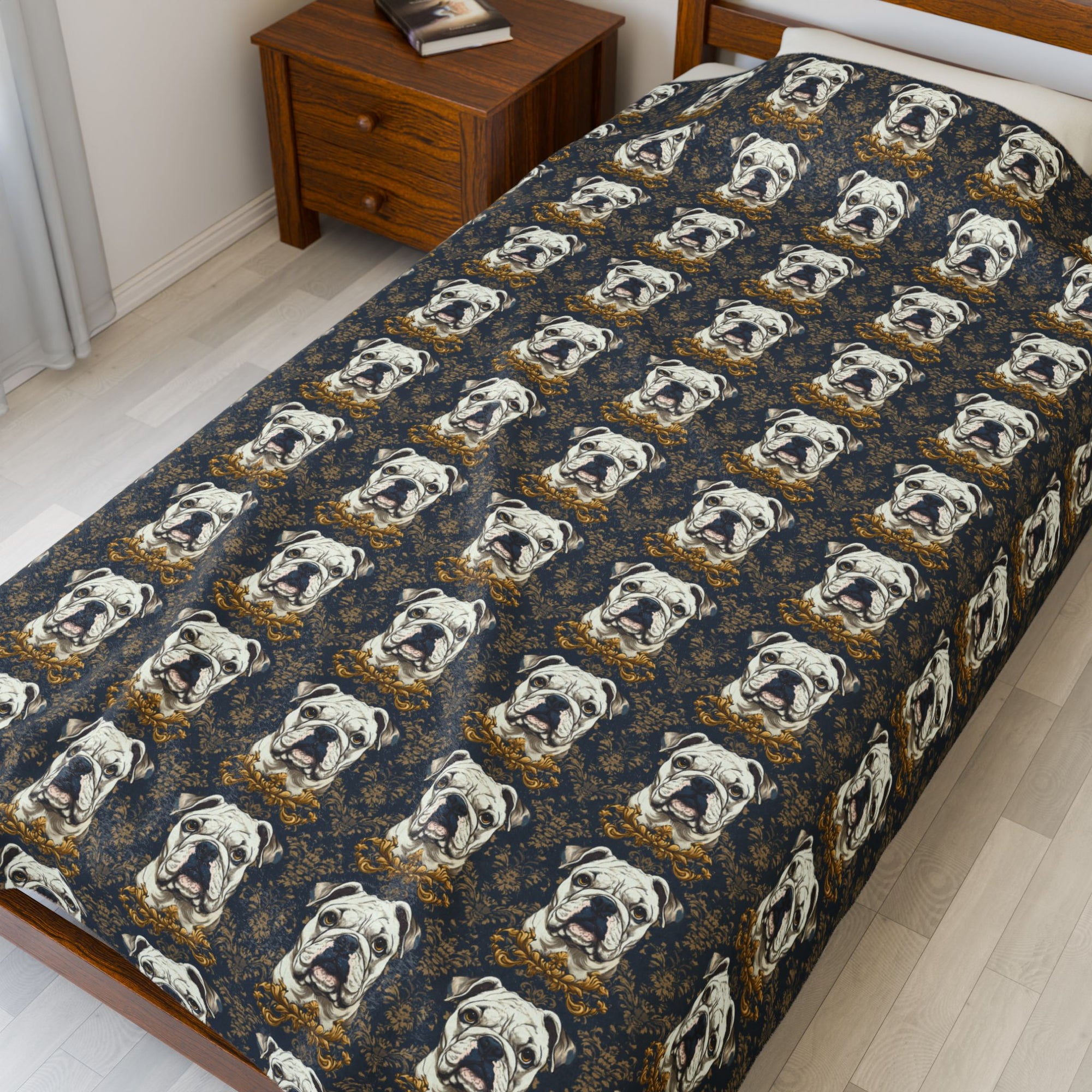Wildwood Wanderlust Bulldog Velveteen Plush Blanket