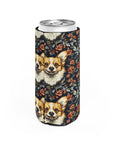 Floofy Corgi Blossom Blast Slim Can Cooler