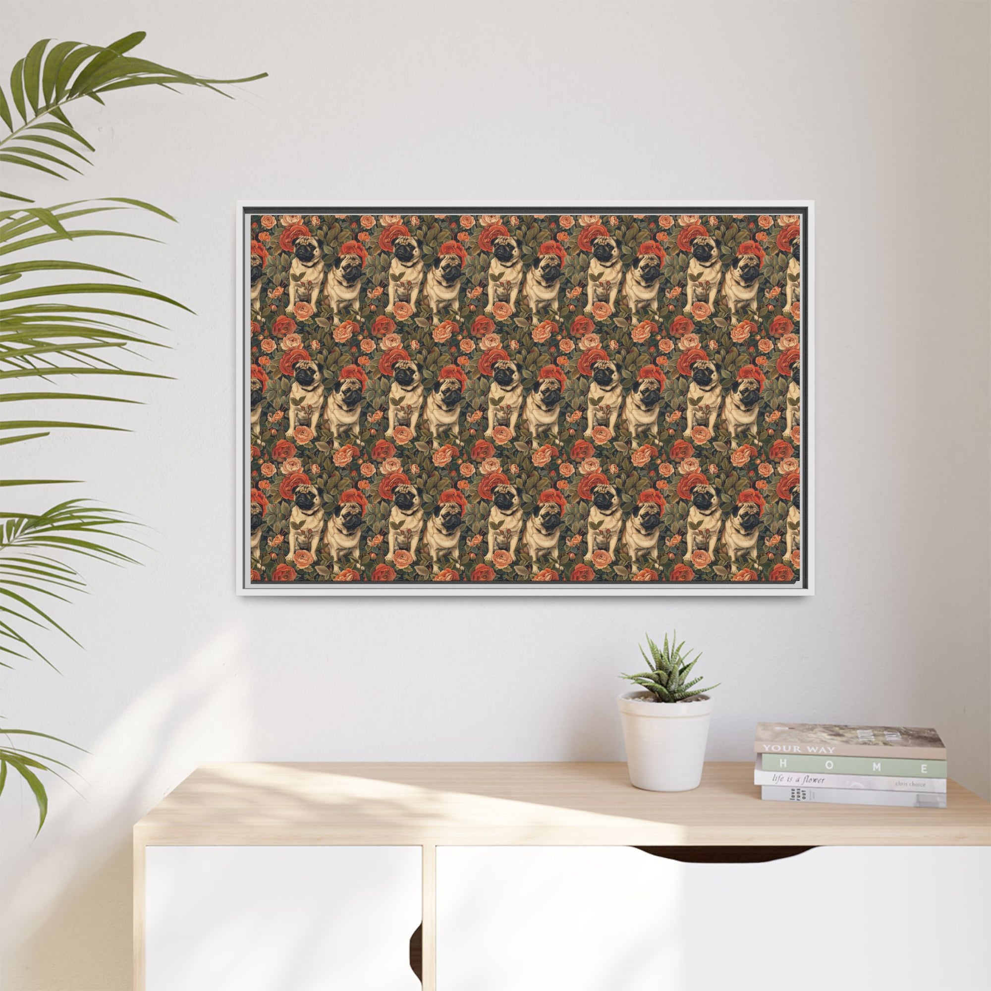 Blooming Pug Paradise Matte Canvas, Framed