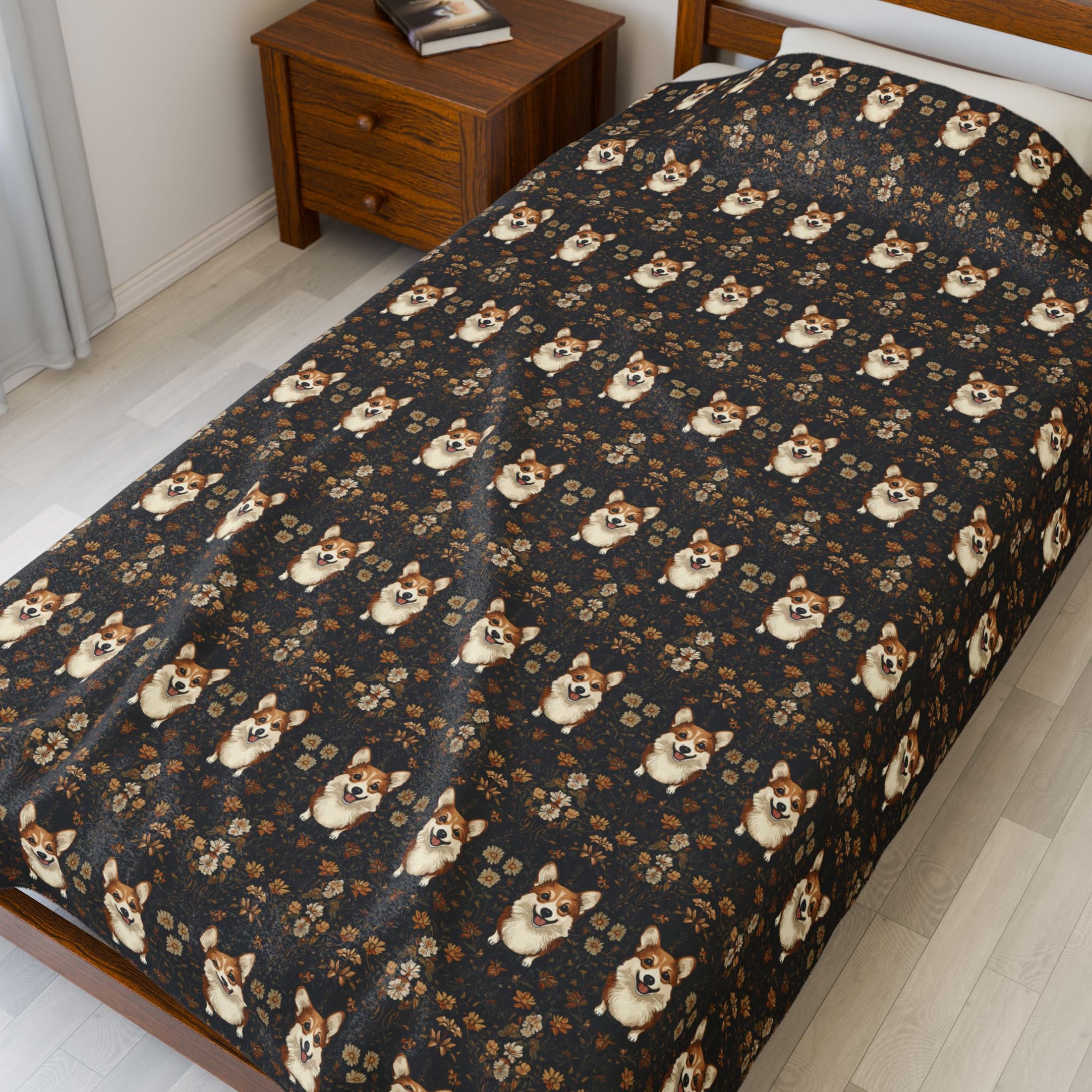 Nighttime Corgi Glow Stride Velveteen Plush Blanket