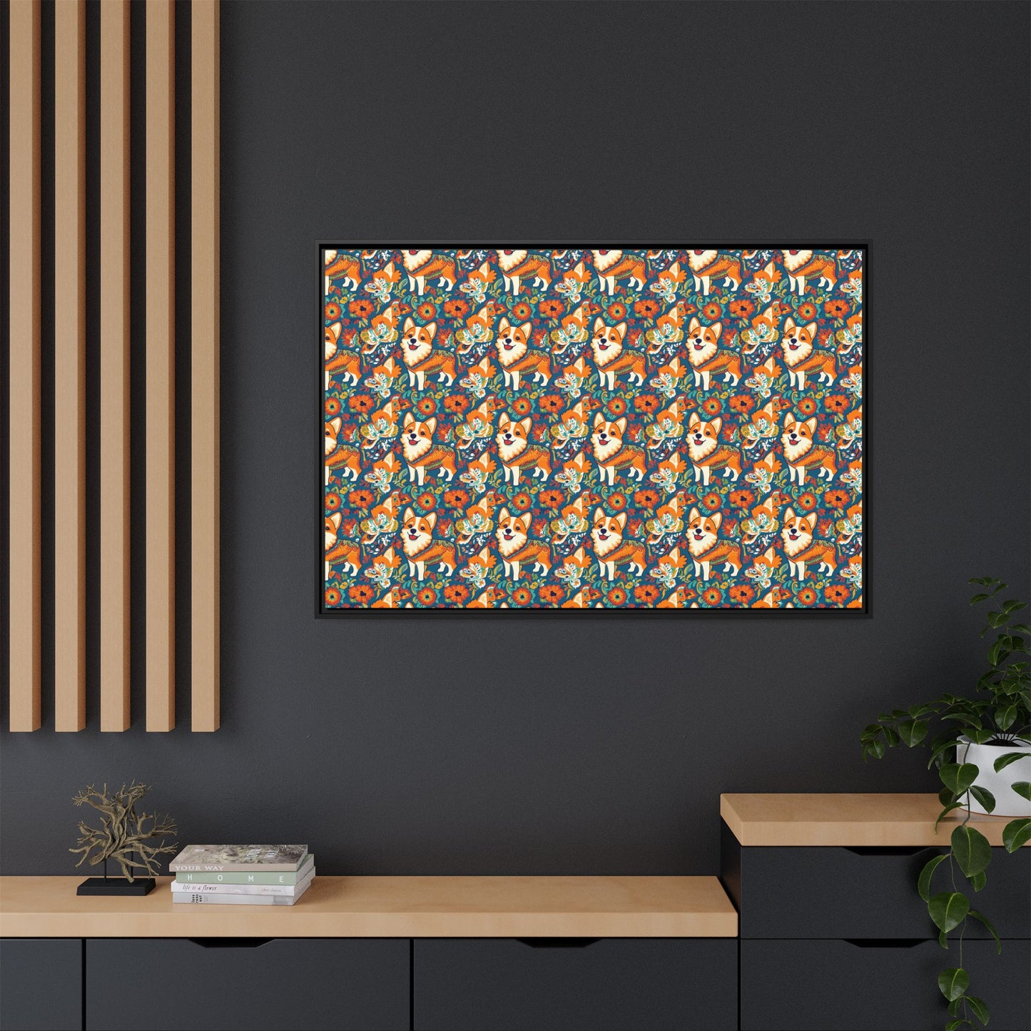 Corgi Carnival Couture Matte Canvas, Framed