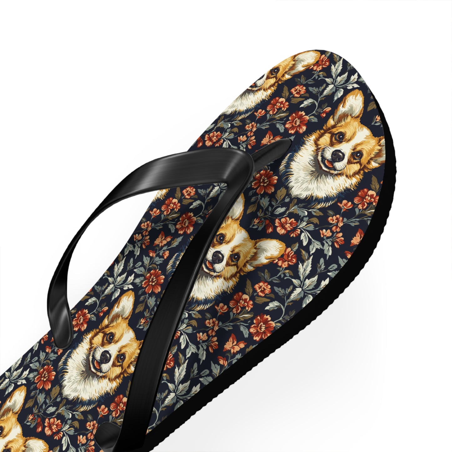 Floofy Corgi Blossom Blast Flip Flops