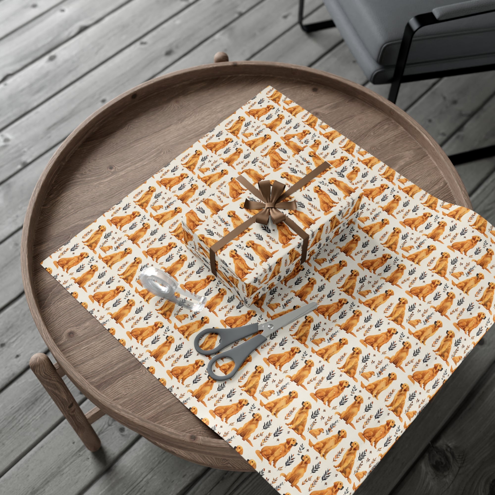 Golden Glamour Paws - Luxe Licks for Regal Retrievers Gift Wrap Papers