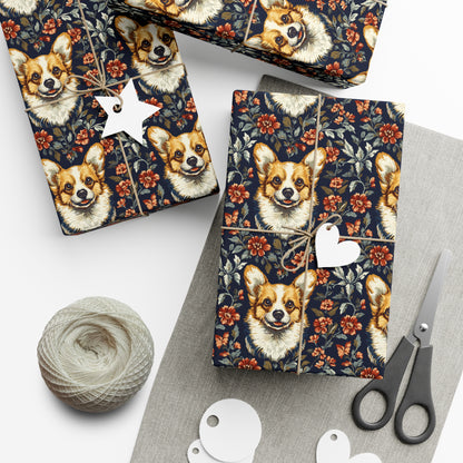 Floofy Corgi Blossom Blast Gift Wrap Papers