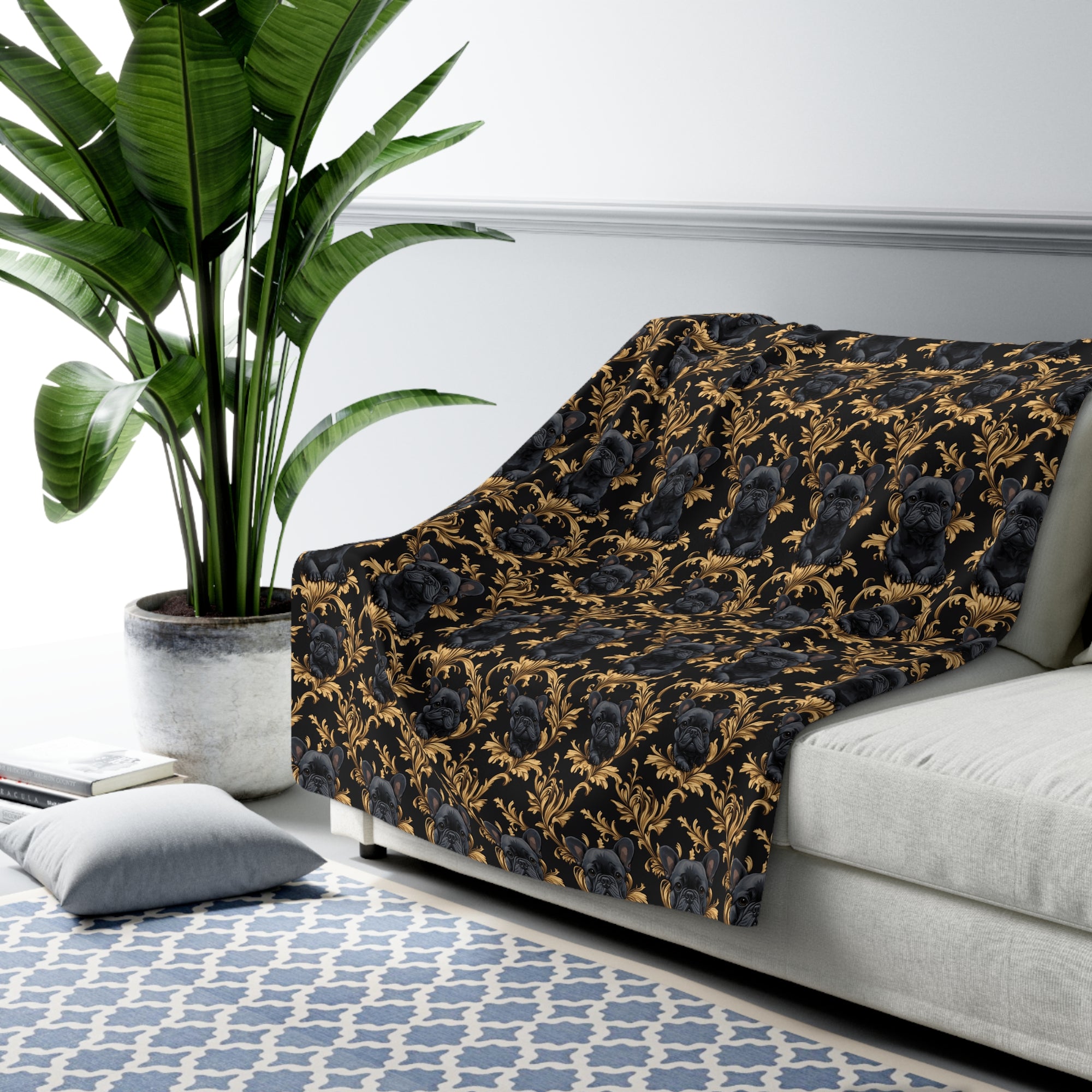 Regal Frenchie Noir Elegance Sherpa Fleece Blanket