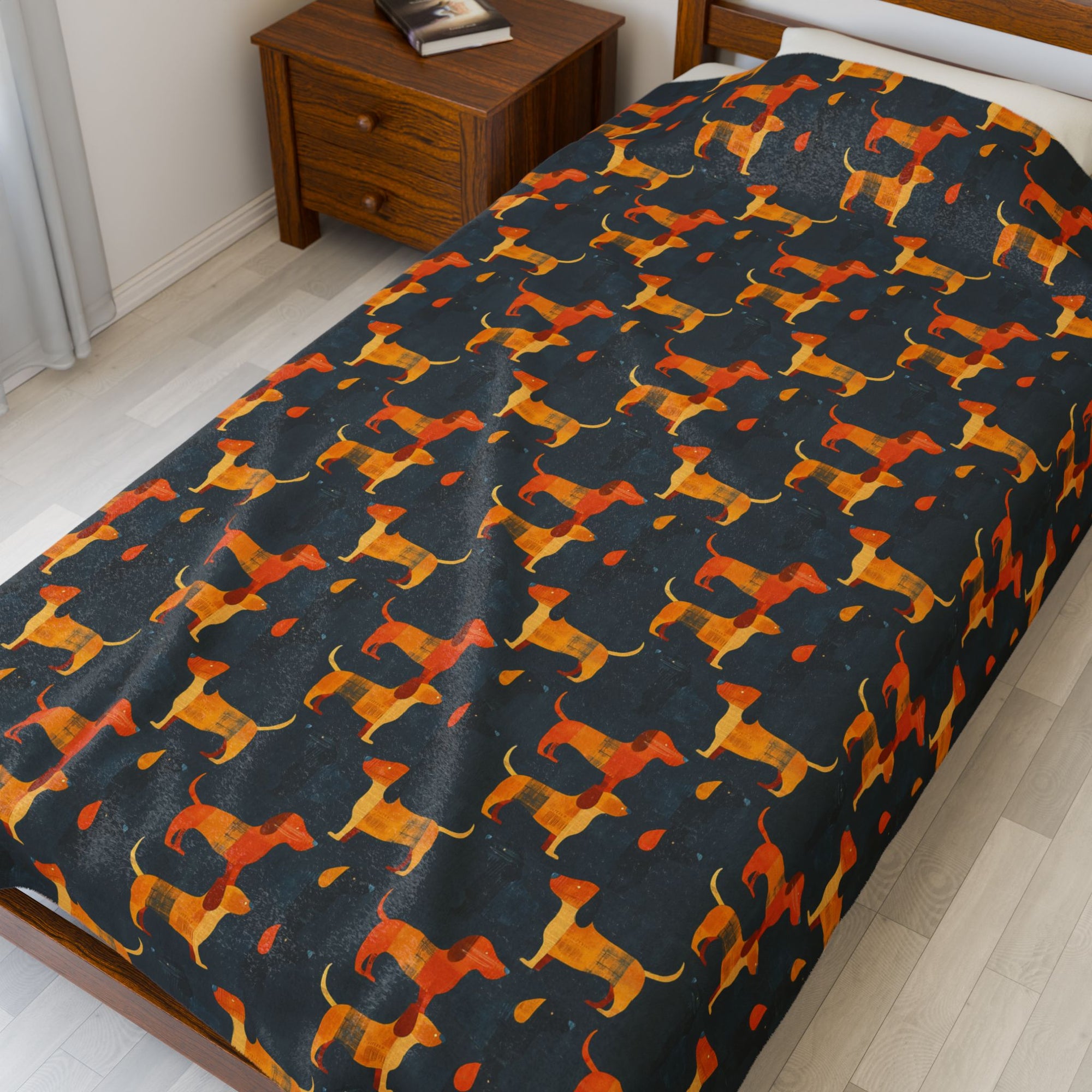 Dapper Dachshund Noir Glow Velveteen Plush Blanket