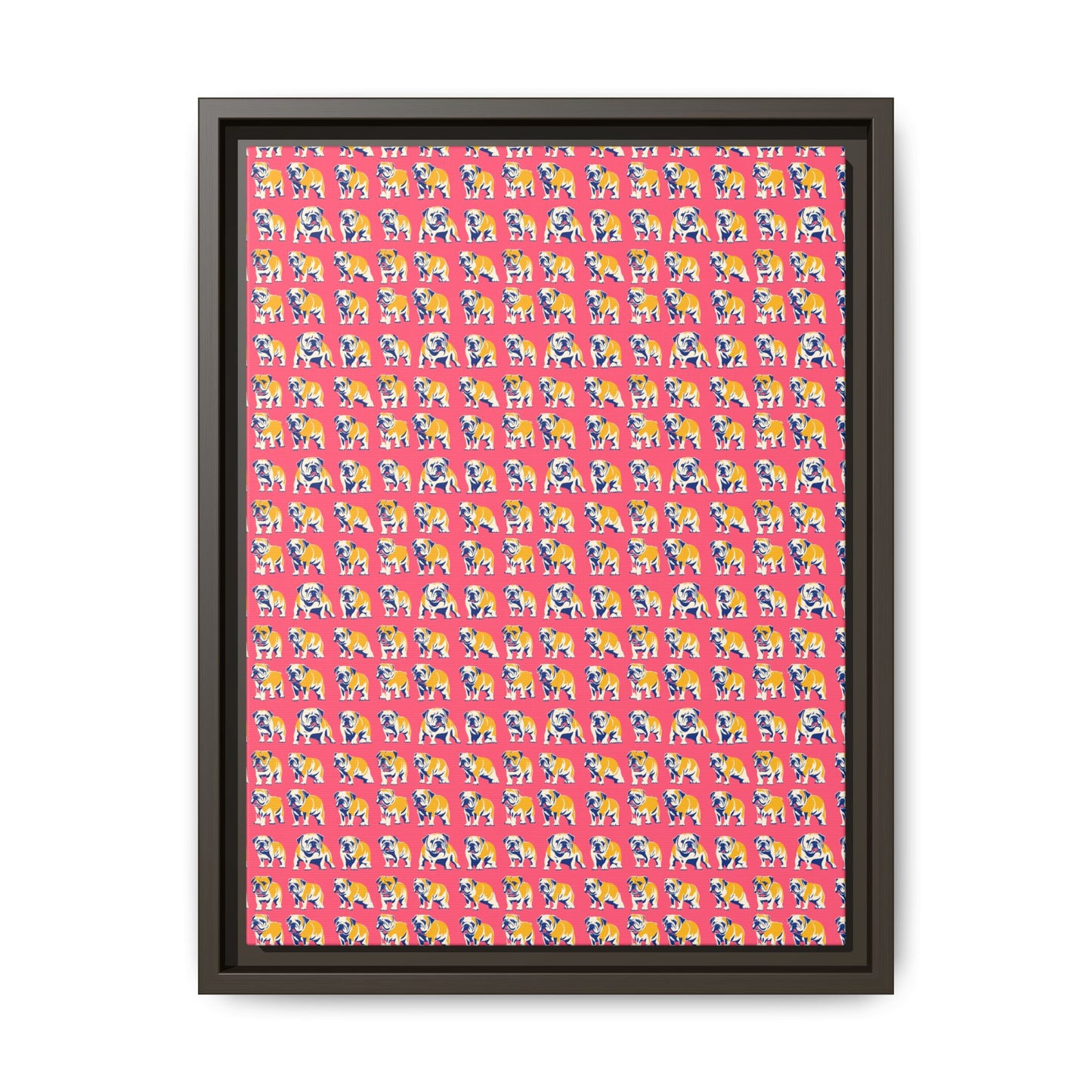 Bubblegum Glamour Bulldog Bouquet Matte Canvas, Framed