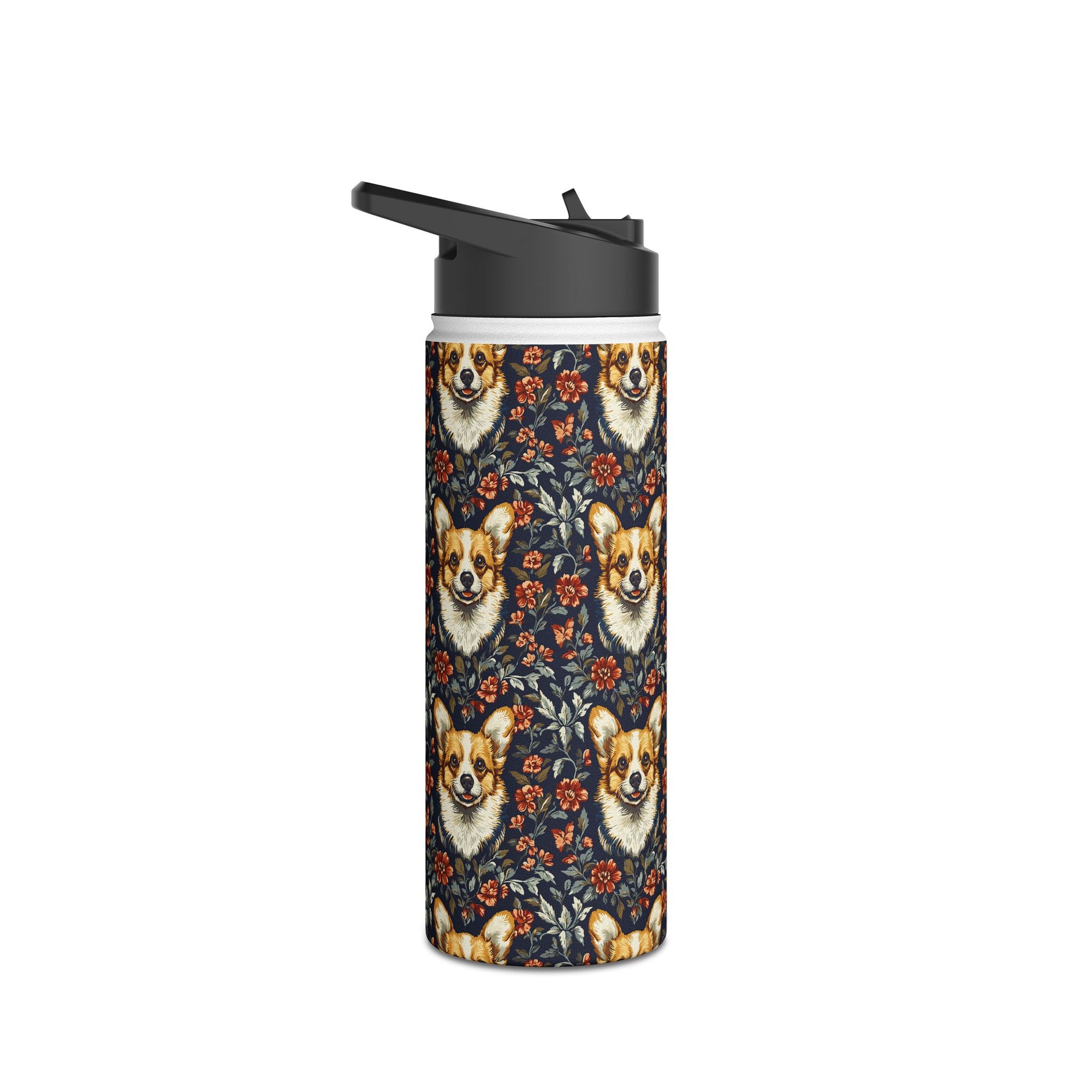 Floofy Corgi Blossom Blast Stainless Steel Water Bottle