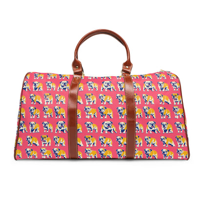 Bubblegum Glamour Bulldog Bouquet Waterproof Travel Bag