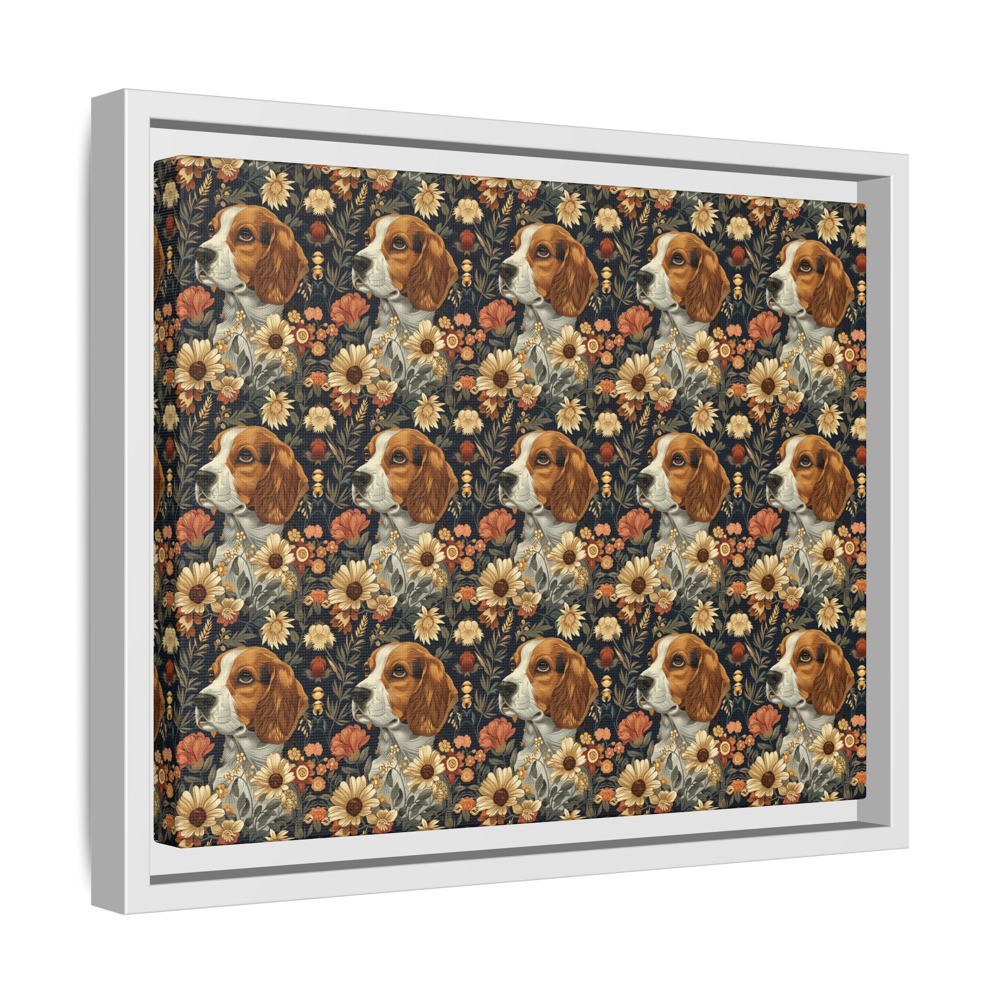 Beagle Blossoms Matte Canvas, Framed