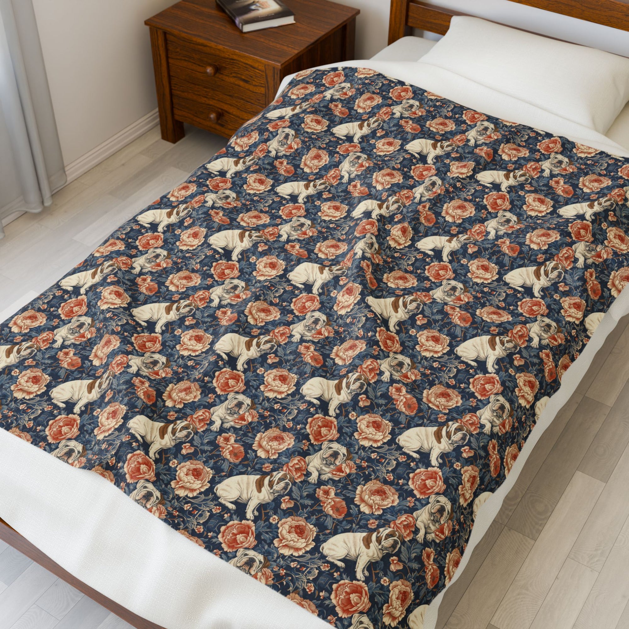 Blooming Bulldog Beauty Velveteen Plush Blanket